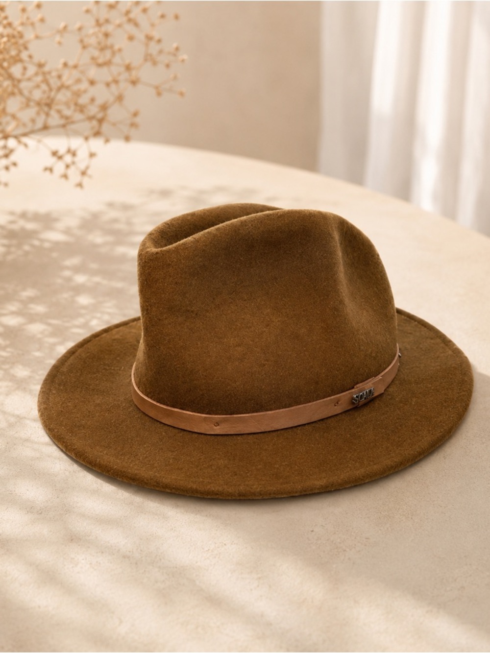 Scala Classico Brown Felt Fedora Hat Wool Blend Wide Brim Classic